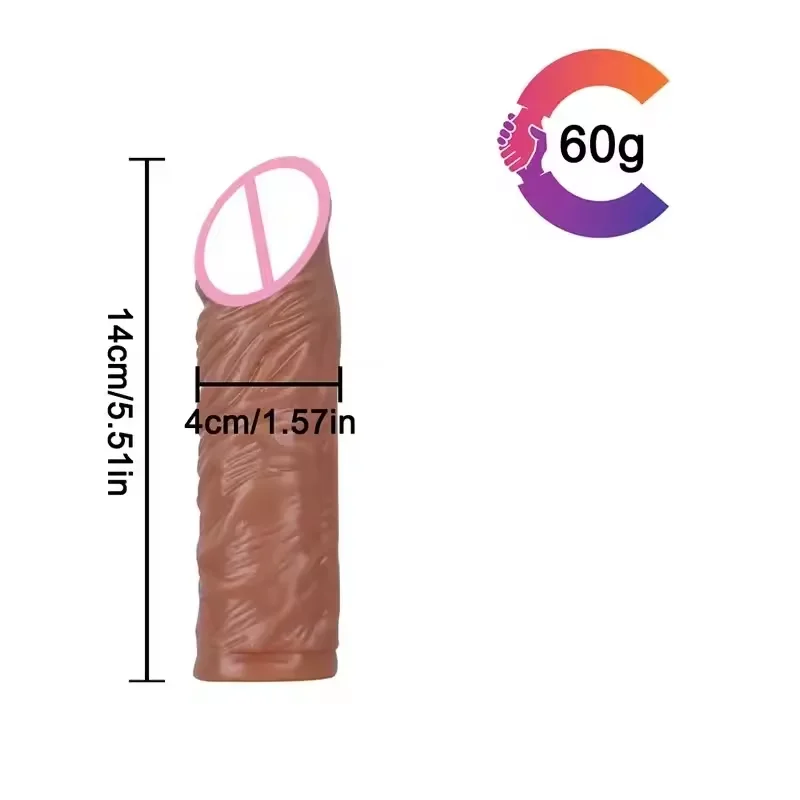 14cm Real Touch Feeling Realistic Silicone Male Penis Sleeve Extender Cock Enlargement Extra Dildo Sleeve Condom For Men