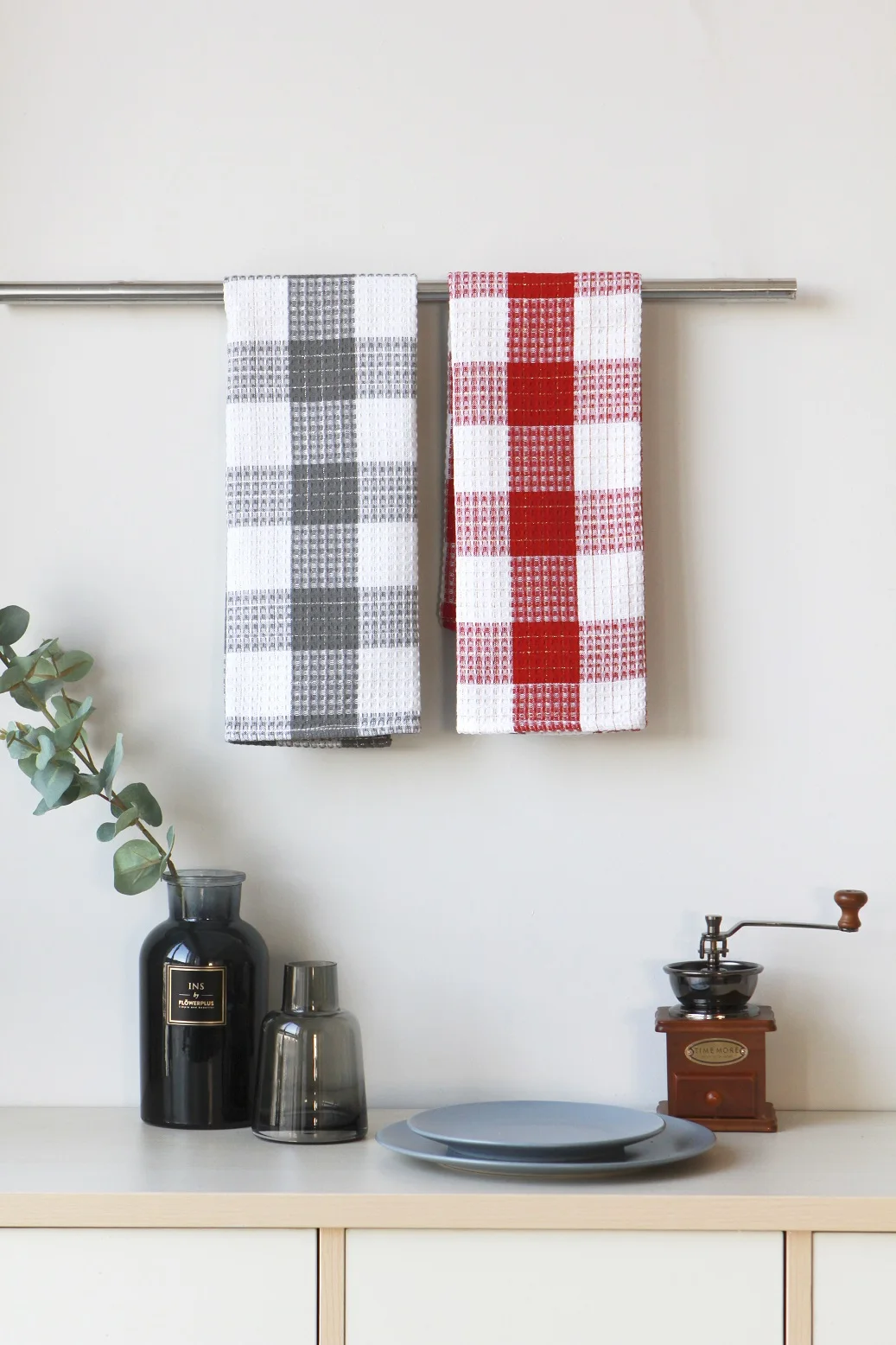 100% cotton linen printed LOGO tea towel set hanging customized printed waffle kitchen towel