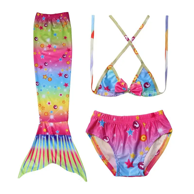 LQSZ 2022 Little Girls Kids Colorful Star Summer Cute Mermaid Sexy Bikini Three Pieces Custom Swimwear & Beachwear