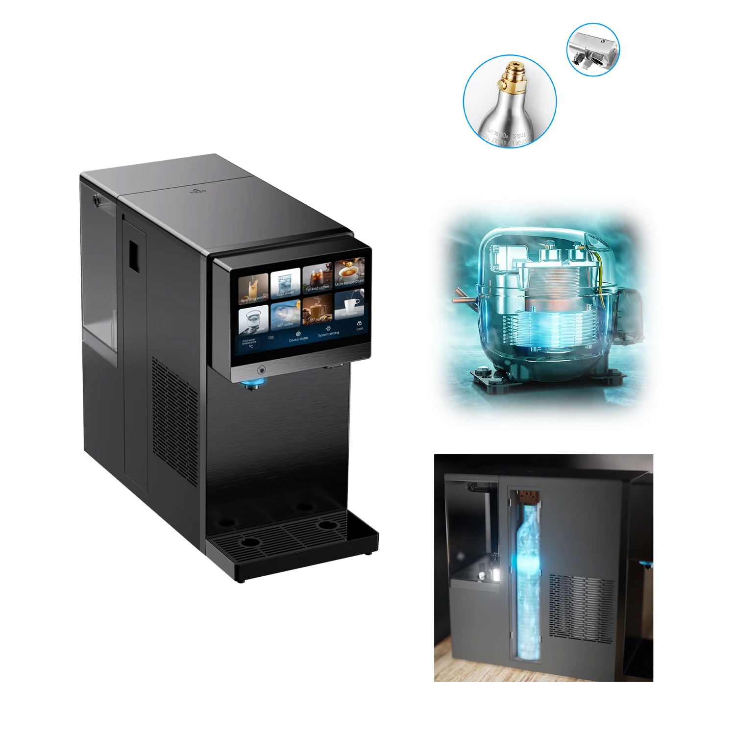 OLANSI countertop Sparkling water dispenser with 4 types of water: Sparkling, ambient, cold and hot water dispenser soda machine