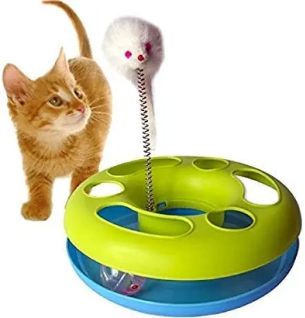 Hot Selling Cat Puzzle Toys Plastic Turntable Feather Mouse Interactive Cats Toys Pet Toys