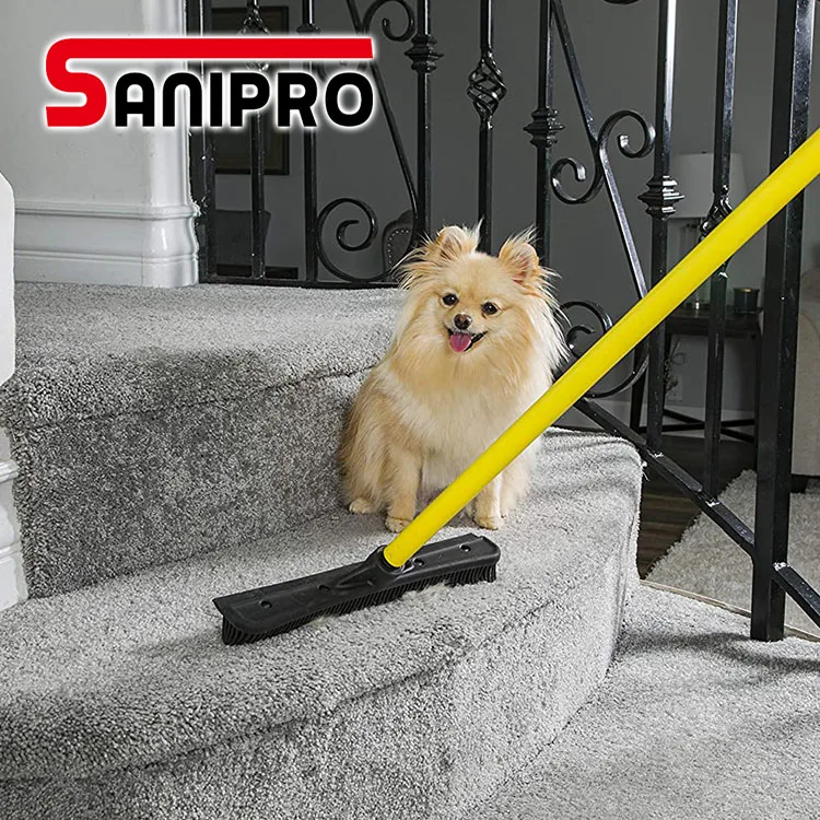Sanipro Silicone Rubber Soft Bristle Broom and Squeegee with Telescopic Handle Pet Hair Carpet Rake Floor Squeegee Push Broom
