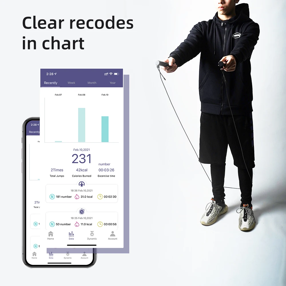 New Smart Body Fitness Shaping Workout LCD Adjustable App Smart History Data Record Skipping Rope