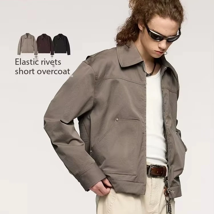 Elastic rivet tooling short jacket coat retro lapel tooling coat