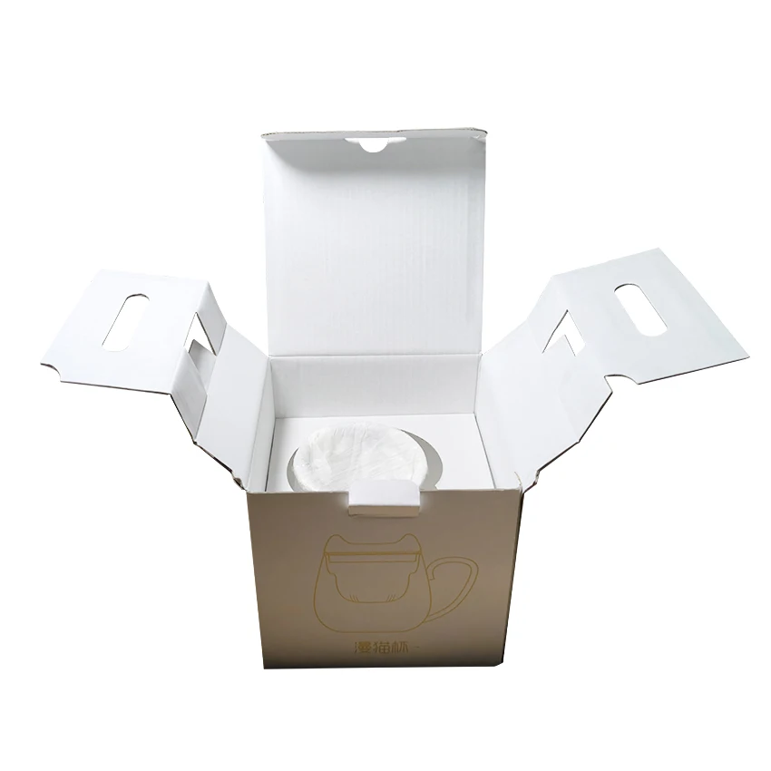 Custom Size Printed Firm E Flute White Corrugated Cardboard Mug Glass Cup Shipping Packaging Box with Insert