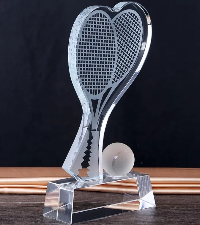 2025 badminton racket tennis crystal trophy customized Battledore craft with emblem 23cm custom