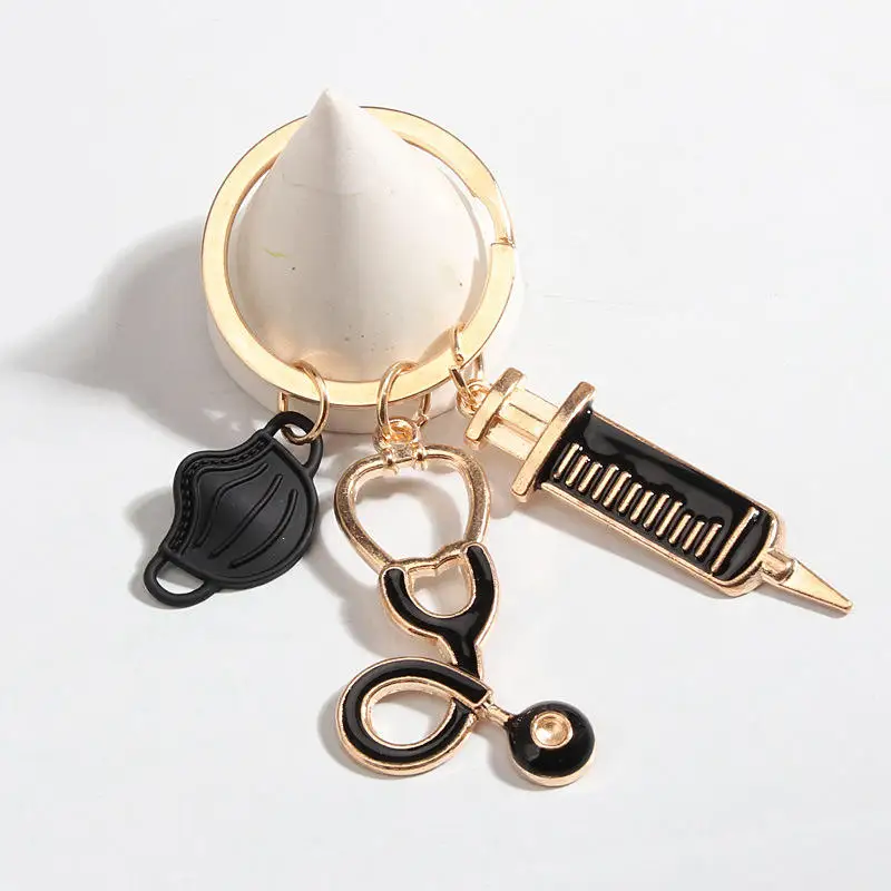 Custom New Doctor Keychain with Syringe Stethoscope Nurse Cap Pendant Mobile Phone Accessory Alloy Material Customizable Logo