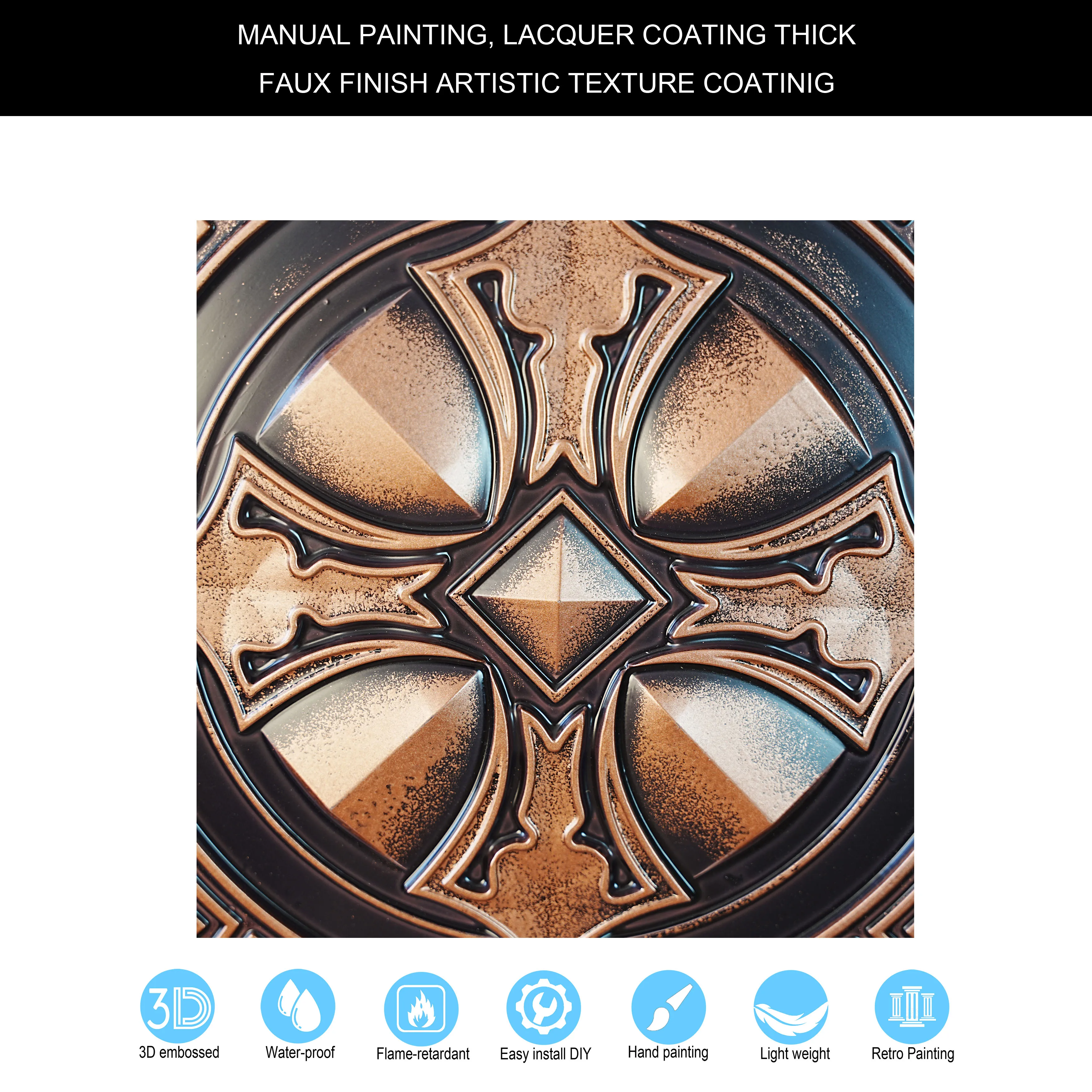 Ceiling Tile Faux Tin Painted Faux Tin Ceiling Tile 3D Wall Panels Decor for Cafe Club Salon PL01 Traditional copper PAINTSDECOR