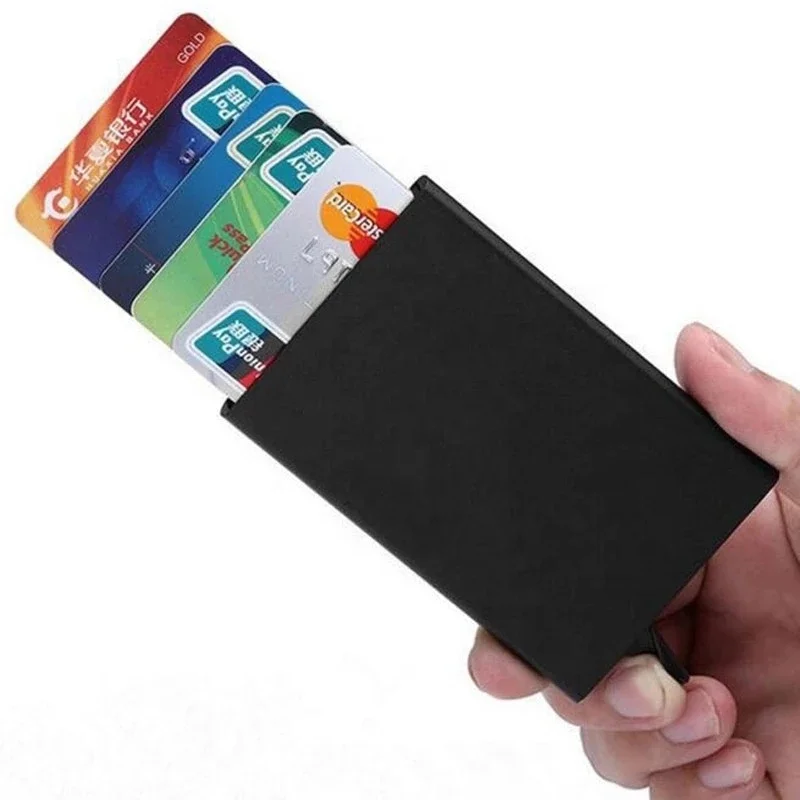 2022 designer  Custom Logo Fashionable PVC Leather Aluminum Metal RFID Blocking ID Credit Card Sleeve Card Holder