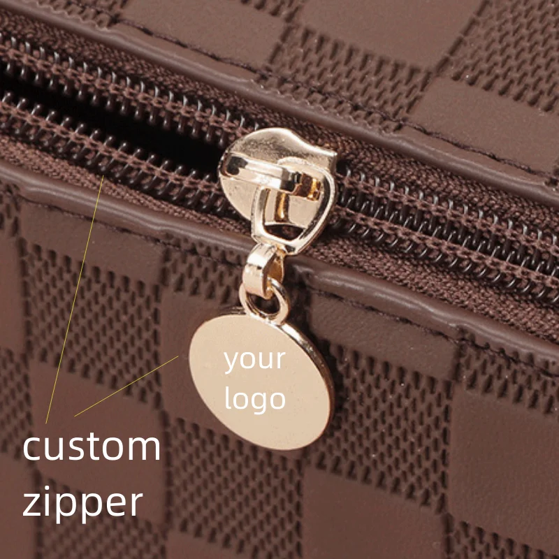 Black Large Capacity Travel Cosmetic Bag Portable Makeup Bags Travel Waterproof Leather Checkered Toiletry Bag for Women