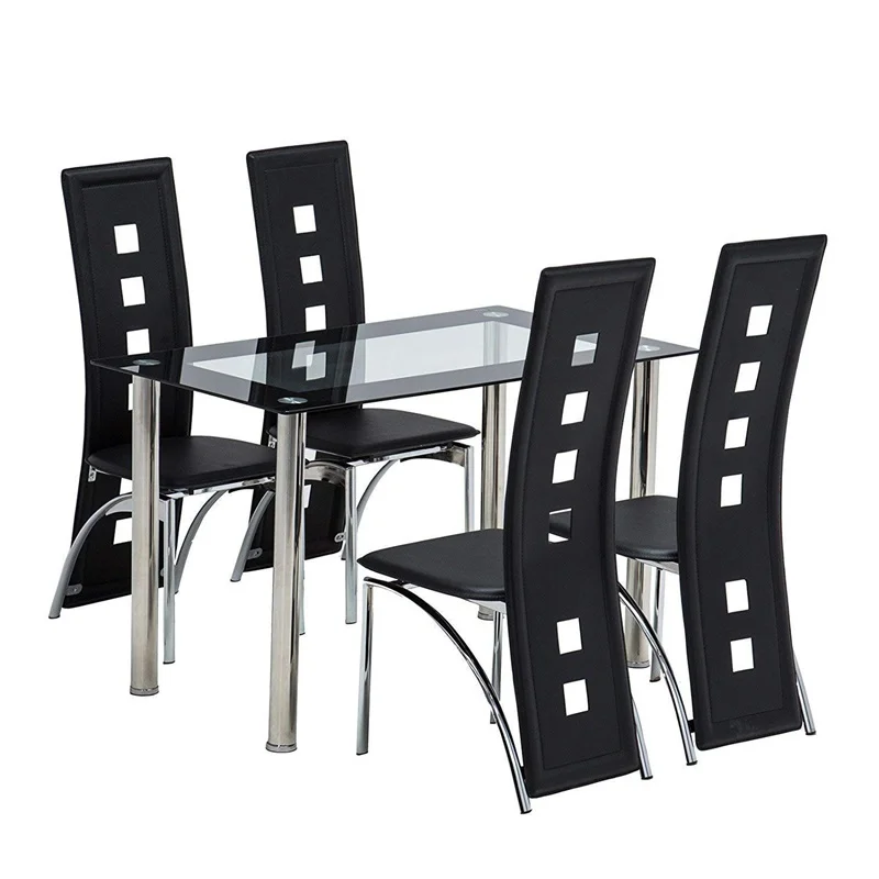 Hot Sale Classic 4 Seater Modern Luxury Dining Table Square Dining Table Glass Top Dining Table Set