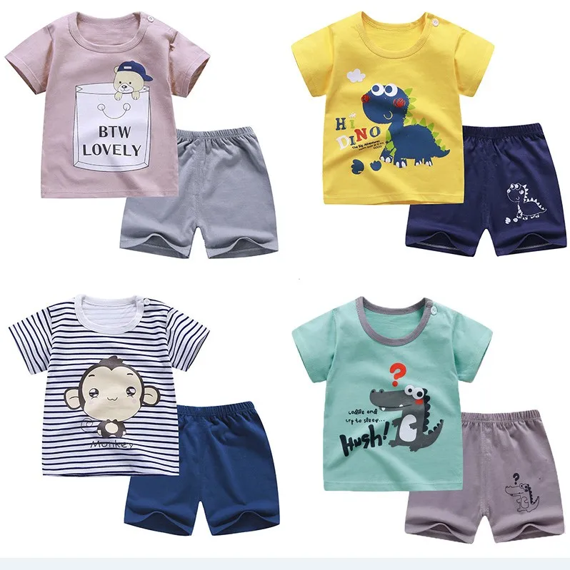 Children Clothing Set Baby Boy and girl Clothes Summer Cartoon New Kids Cotton Cute Sets T-shirt and shorts suit