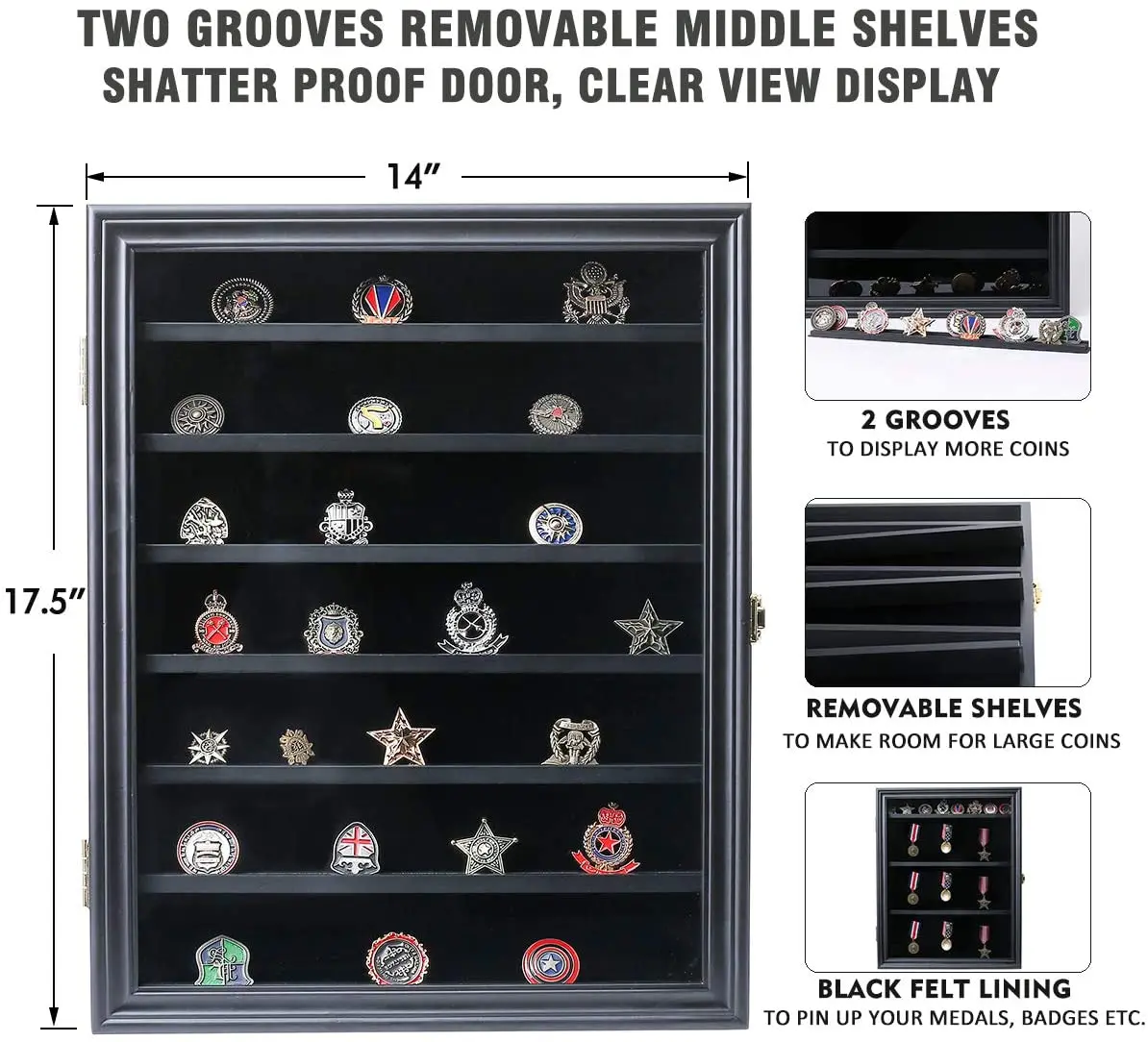 Custom High Quality Removable 13x16 Inch Twin Slot Shelf Wood Cabinet Rack Holder Shadow Box Challenge Coin Display