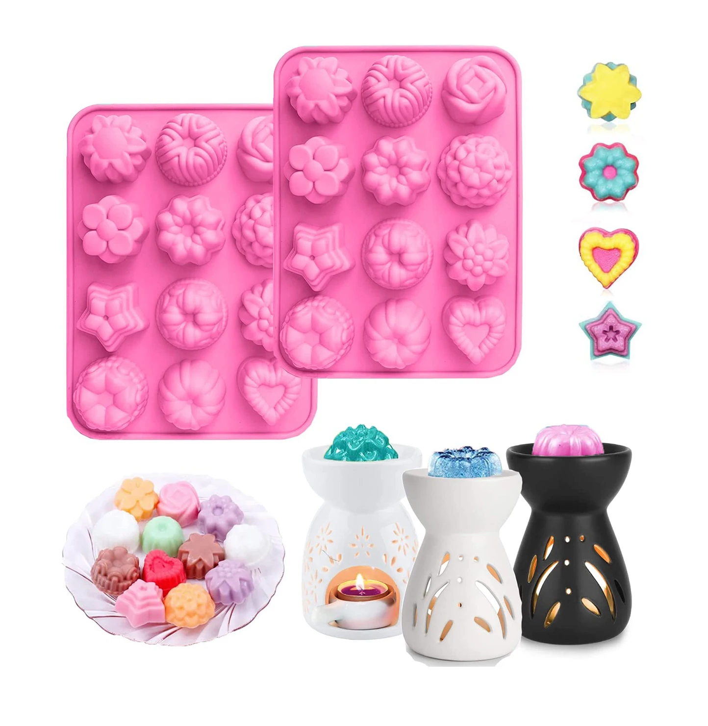 12 Cavity Wax Tart Molds Flower Shape Silicone Wax Melt Molds for Candle Making
