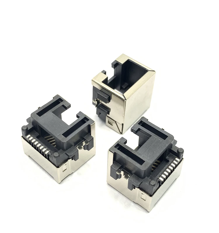 Good price single 1 Port RJ45 connectors 8pin Ethernet Surface Mount Pcb Board Metal Shielded Female Jack Rj45 Connector