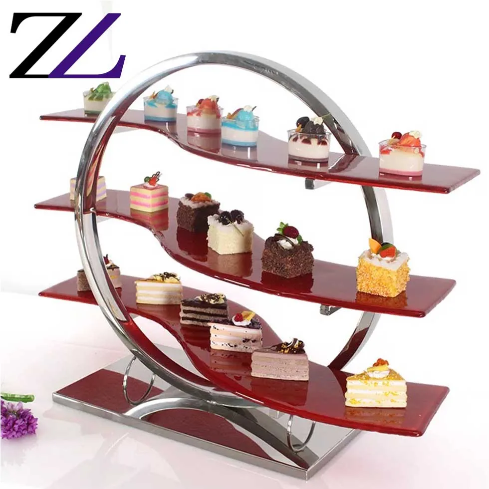 Wedding chaise de banquets 4 tier black slates serving platter golden plated s/s cupcake dessert food rack gold display shelf