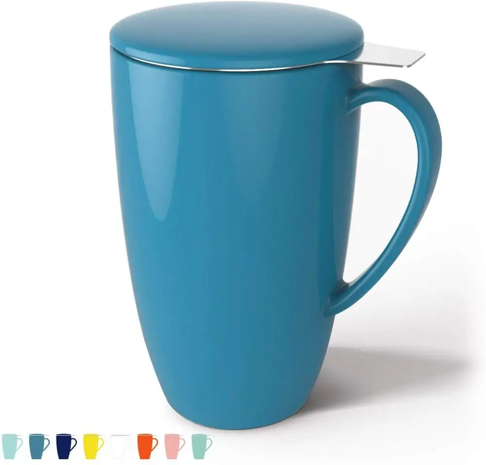 Glaze Porcelain Ceramic Coffee Mugs with Infuser and Lid Tea Cup Large Capacity Infuser for office