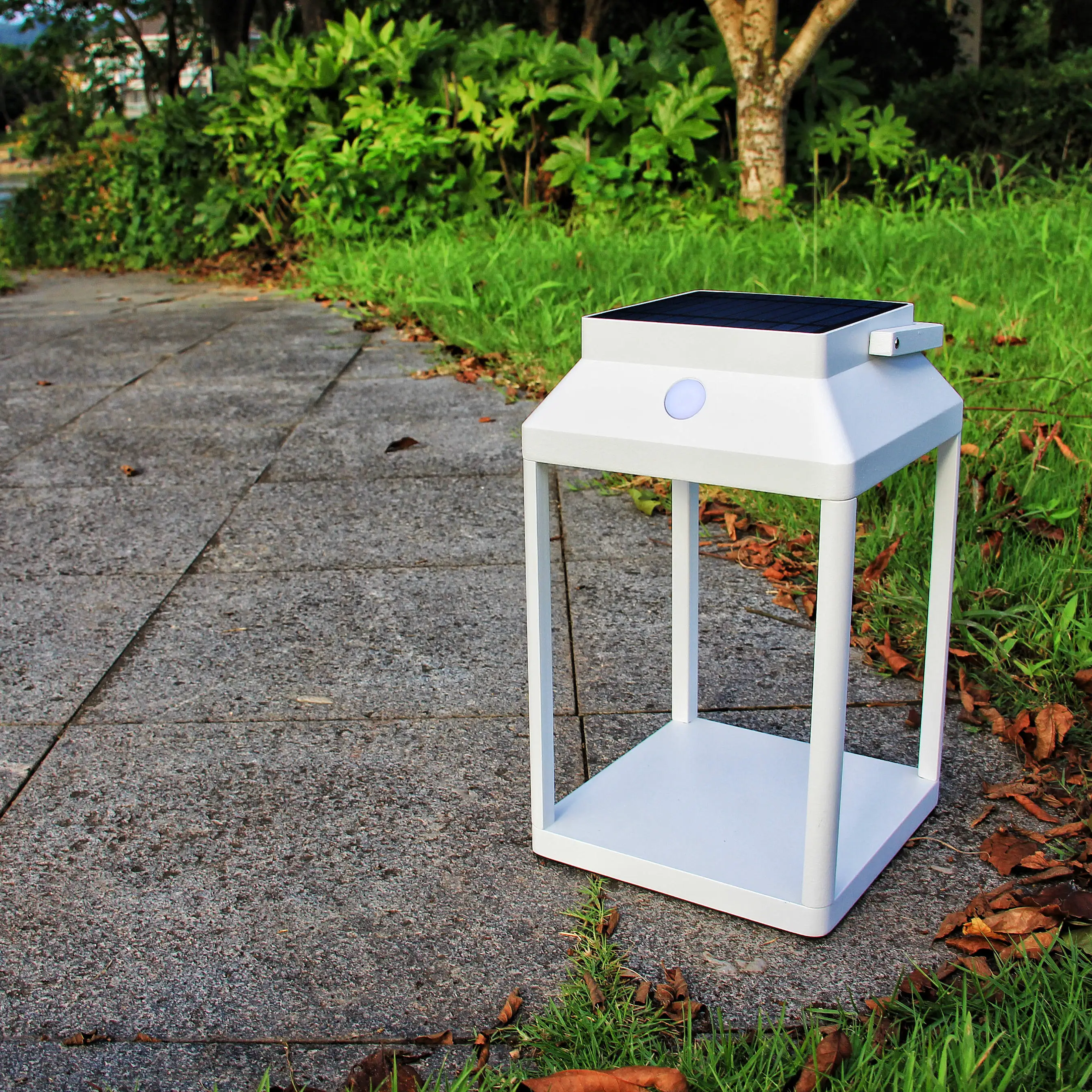 Ip44 алюминиевый белый корпус, стеклянный объектив, перезаряжаемый Солнечный фонарь, освещение для сада и улицы