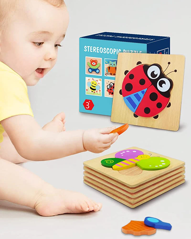Yunhe 3D Cartoon Animal Jigsaw Puzzle Wooden Baby Stereoscopic Matching Educational Toy Kids Concentration Wooden Building Block