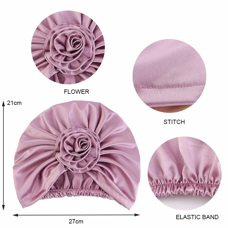 Women Emulation silk plate flower turban Muslim Decoration hat Lady beauty cosmetics in Hair cover hat