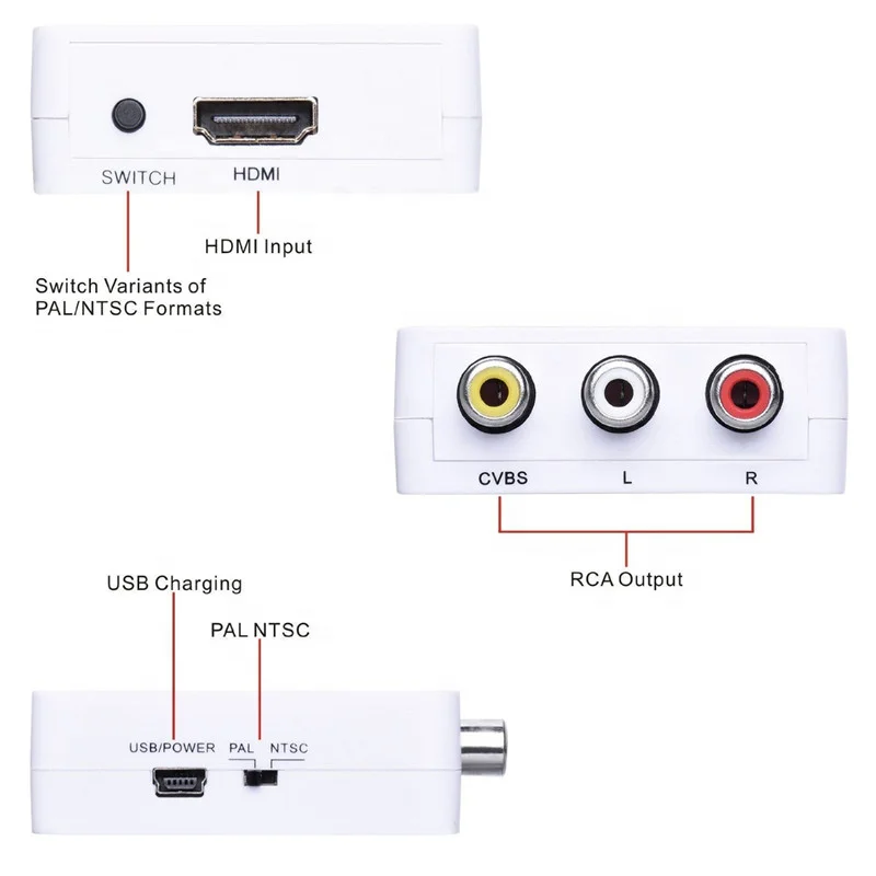 2021 Best selling UP scaler 1080P RCA to HD-MI plugs converters for HD camera DVD and VCR player