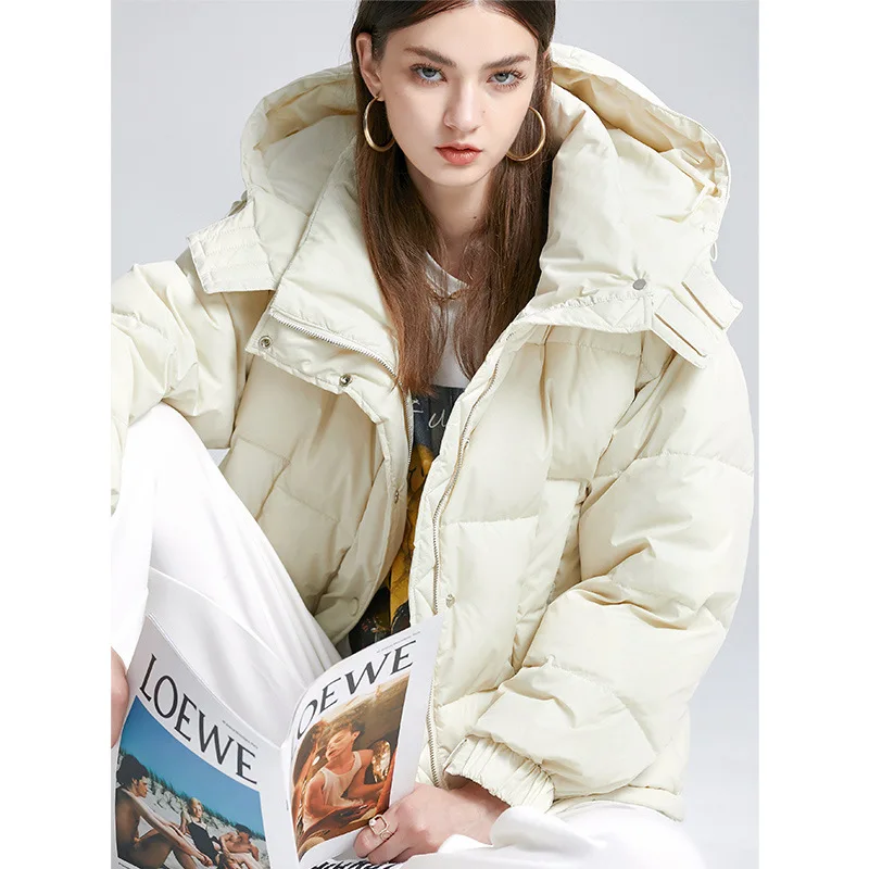 free shipping Wholesale Winter White Duck Down Jacket Women Short Thickened Bread Jacket Fashion Loose Hooded New Style coat