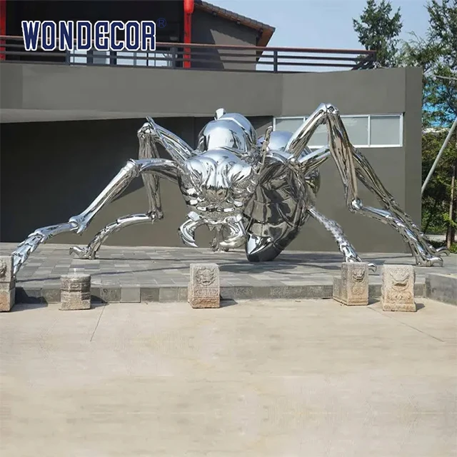 WONDECOR Outdoor large mainstream metal animal statue stainless steel ant sculpture