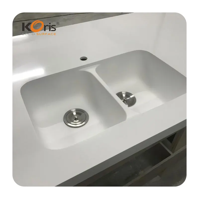 Koris customized acrylic solid surface white kitchen sink
