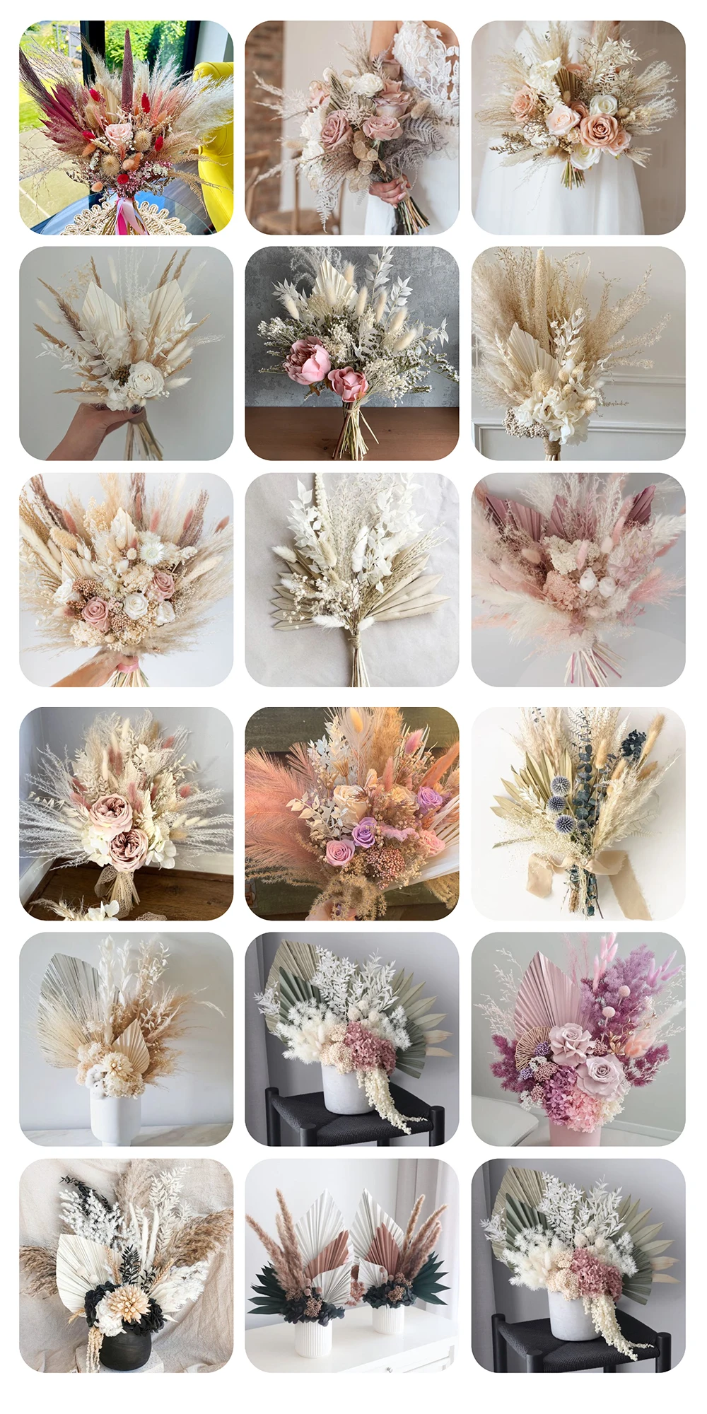 Natural Boho decor decorative flowers, wreaths and plants Dry Plants Arrangements Palm Leaves Bouquet Pampas Grass Dried Flowers