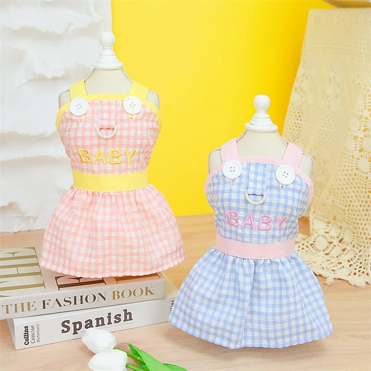 Baby Plaid Cool Summer Dog Dress Cute Design Korean Style Pet Dress Pet Clothes Thailand Dog Clothes Summer Dog Clothes 2023