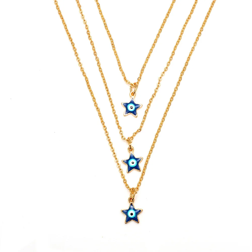 Bohemian New Fashion Ladies Chic Stainless Steel Evil Eyes Necklaces Gold Plated Star Bird Foot Eyes Pendant Necklace