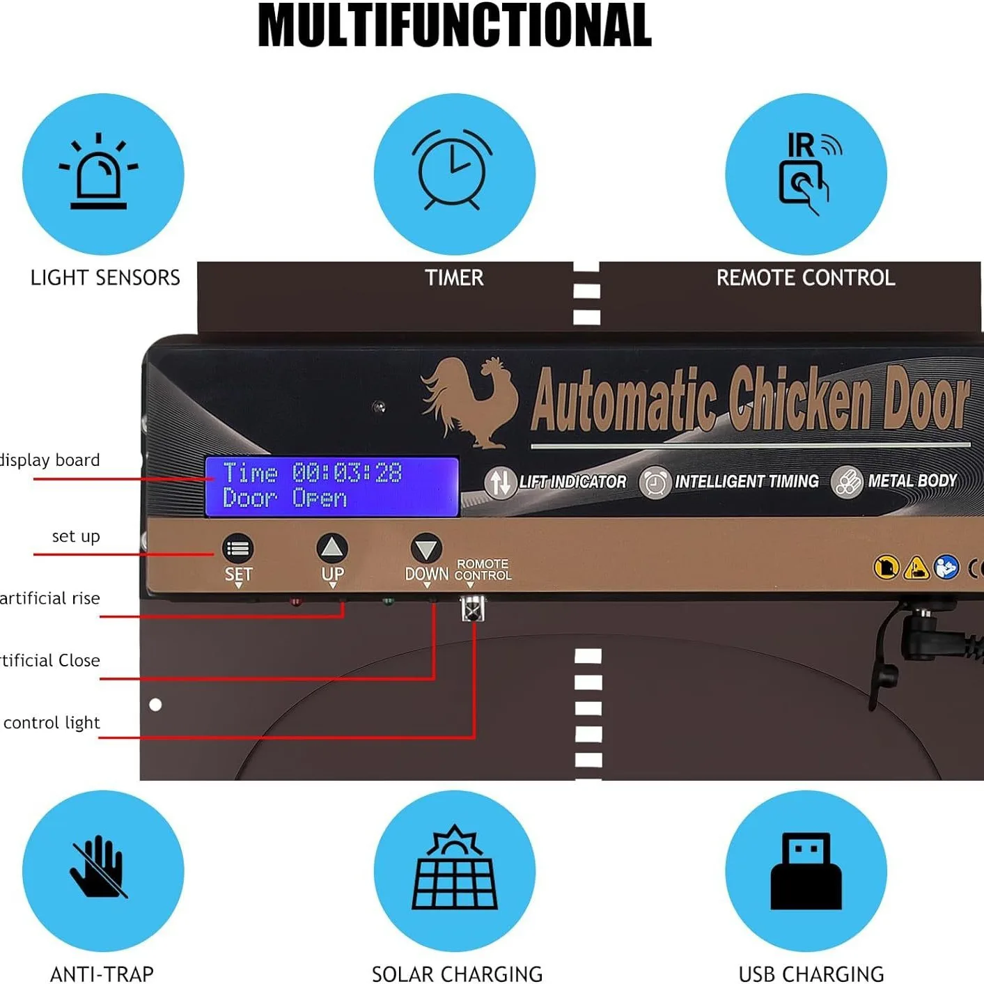 Alloy Auto Chicken Coop Door Opener Kit with Timer Vertical Smart Chicken House Door Stock Print Pattern for Small Animals