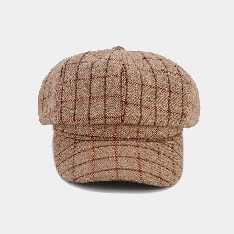 Hot Sale Fashion Women Berets octagonal Newsboy Cap Plaid Design Beret Hat for Women 8 Panels Newsboy Cap
