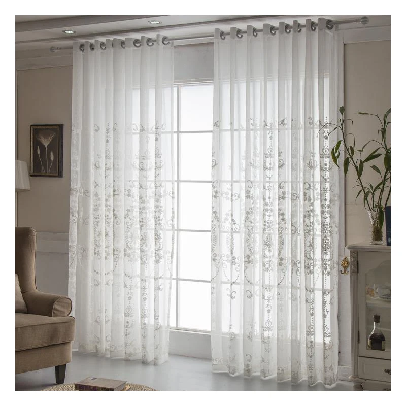 Innermor European-Style Embroidery White Gauze Window Curtain For Bedroom Living Room