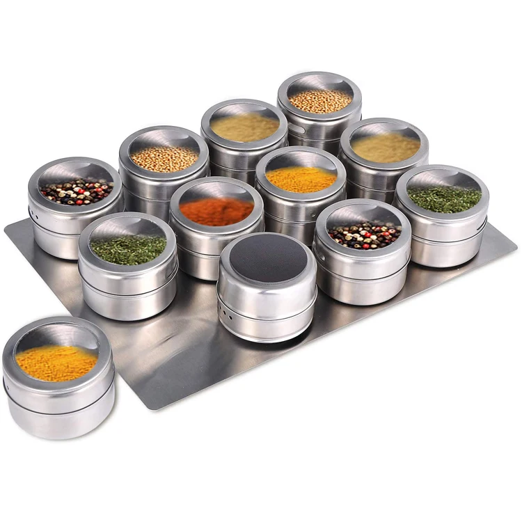 Магнитный Набор банок для специй из нержавеющей стали, контейнер для приправ и приправы, магнитный Набор для специй
