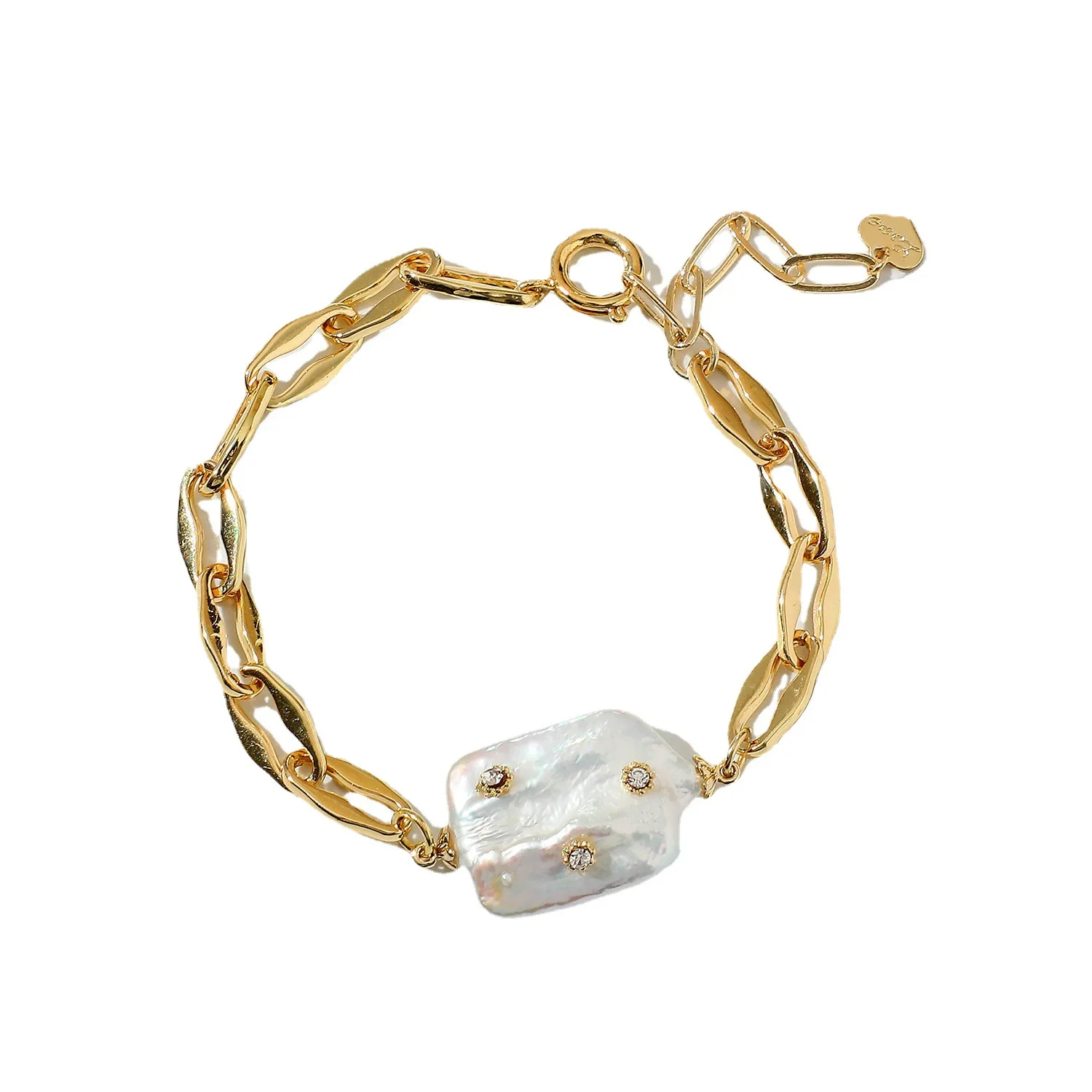  2021 Baroque Freshwater Pearl bracelet Mini Zircon Setting Charm 14K Rearl Gold Plated Anchor Link Chain