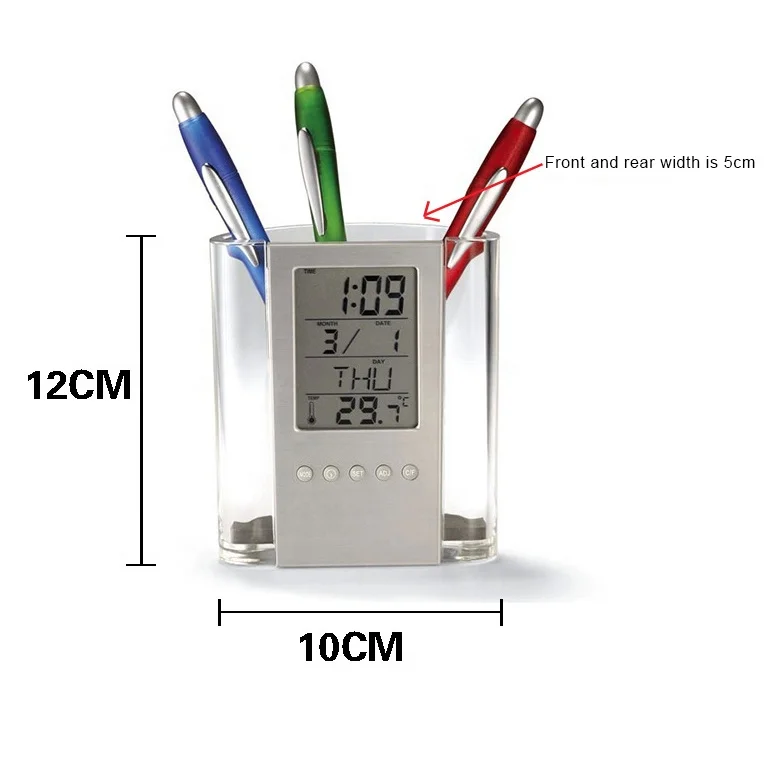 KH-CL054 пластмассы Электрический настольные часы календарь держатель пера с цифровыми часами