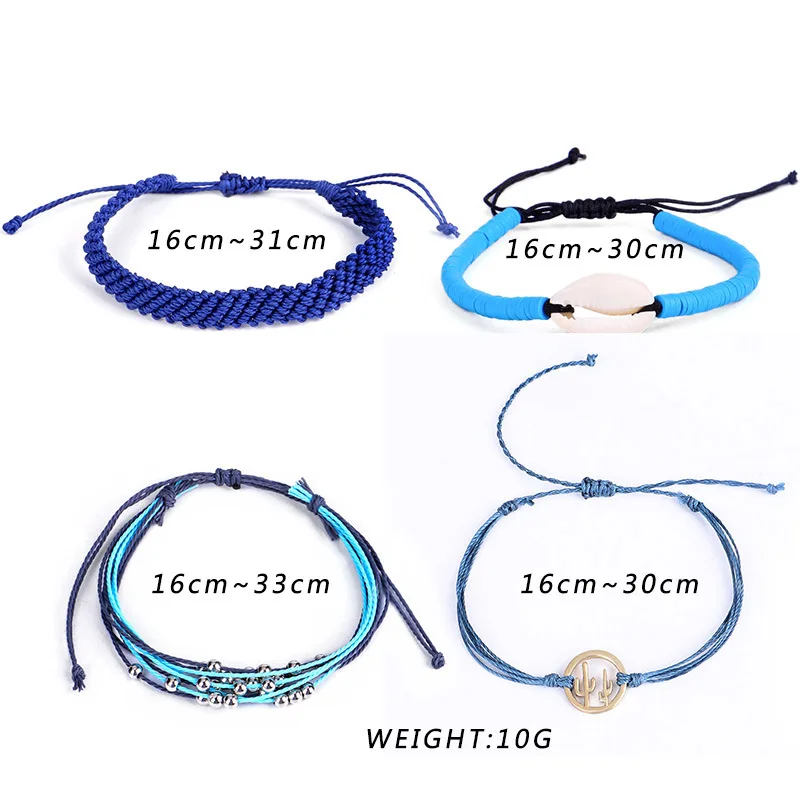 2021 Bohemian Handmade Waterproof 4Pcs/set Rope Wax Thread Shell Bracelet for Women