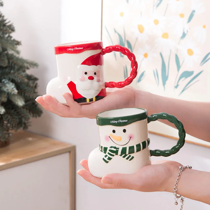 Creative Snowman Water Cups 3D Christmas Sock Shape Ceramic Mugs Cute Snowman Water Cups For Christmas  Gift