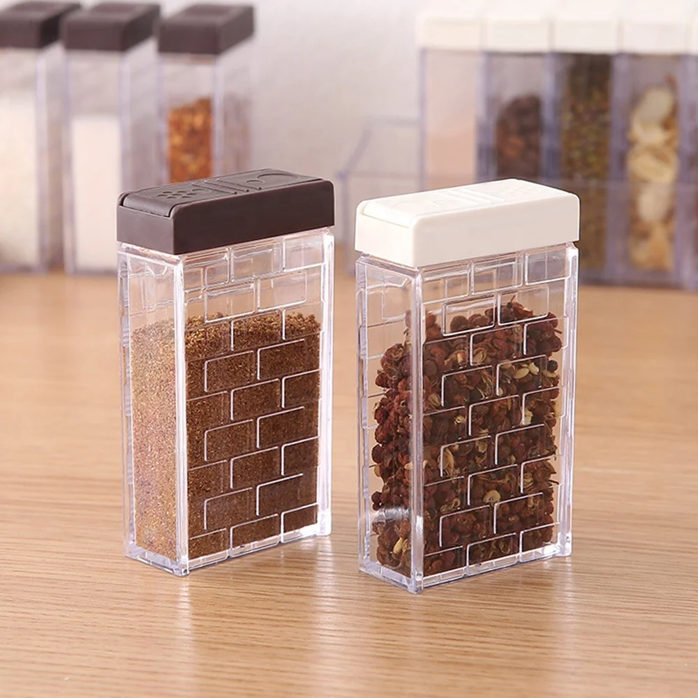1SET 6PCS Kitchen Spice Jar Seasoning Box Kitchen Spice Storage Bottle Jars Transparent Salt And Pepper Cumin Powder