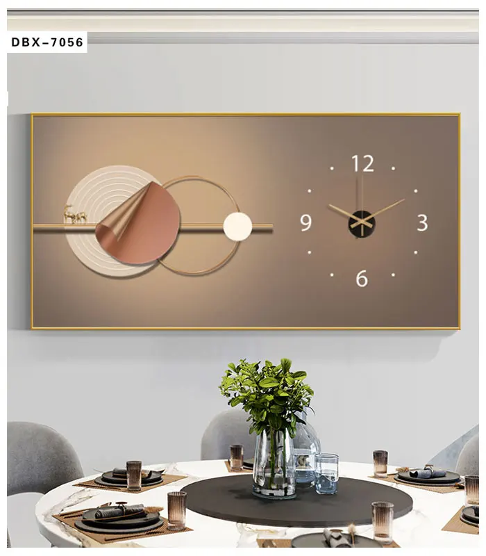 Custom wall clock Nordic style abstract geometry with deer painting wall art Deco living room crystal porcelain painting