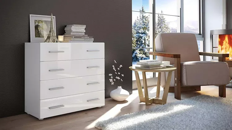 High Gloss Matt MDF White Modern Design Chest of Drawers with 4 drawers for living room Apartment  side cabinet
