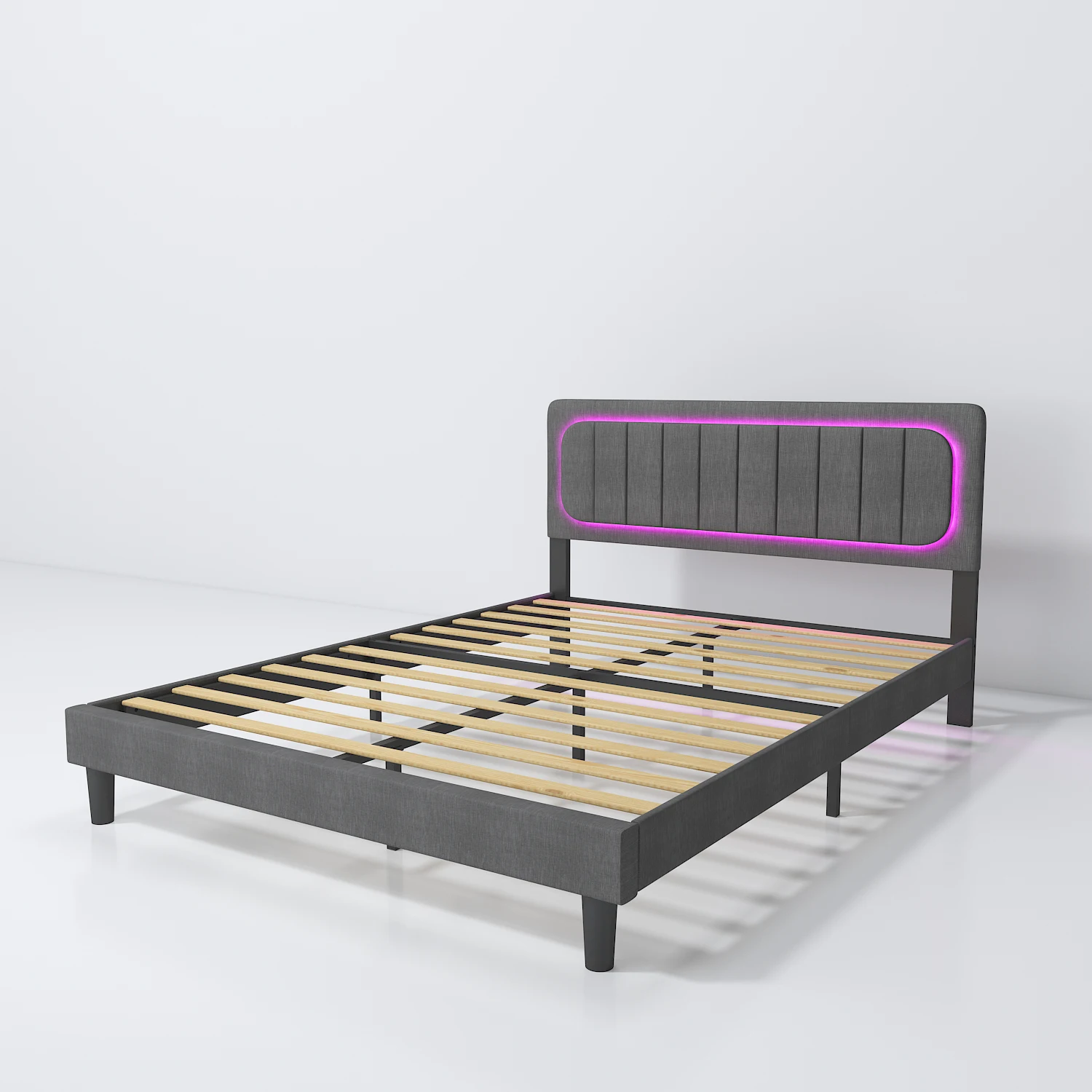 Modern Bedroom Furniture Customized LED Headboard Queen King Size Wooden Bed Frame