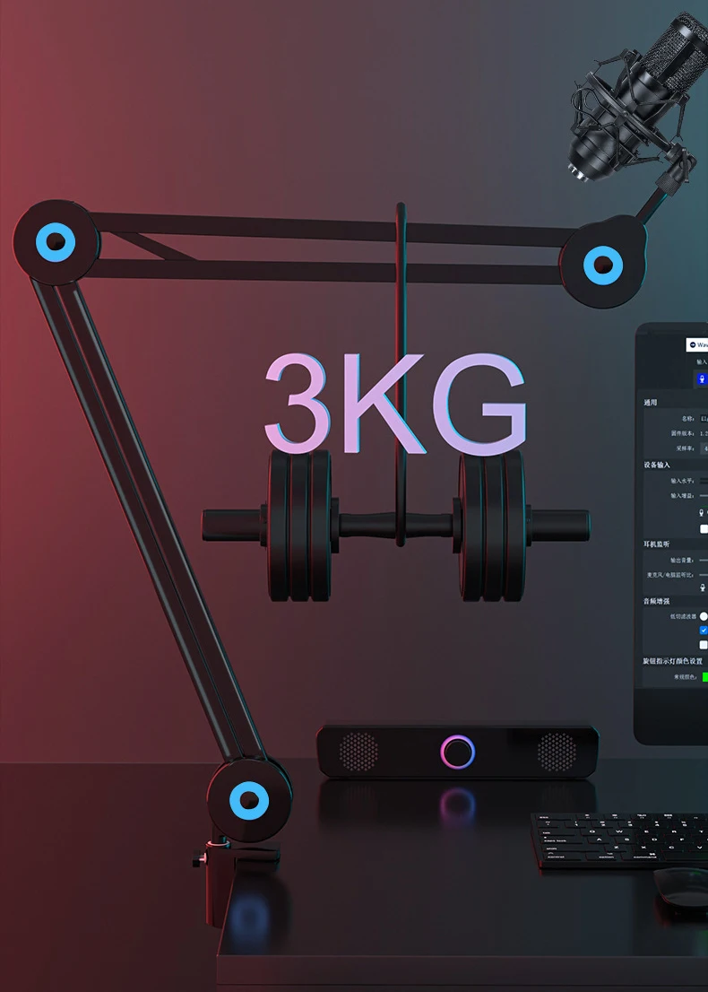 CHARMOUNT Professional Microphone Stand Studio Broadcasting Recording Condenser Microphone Mount Mic Arm