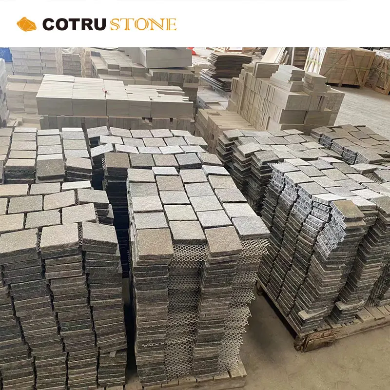 Mixed Cobble Mesh Porphyry Stone Multi-colored square Stones Creative Design Outdoor Paving Stones Natural Granite Material
