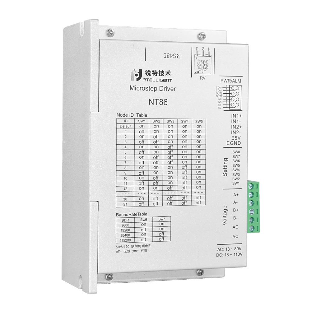 Rtelligent 2 3 phase Nema 34 NT86 18-80V RS485 Network ModBus Control Digital Stepper Motor Driver for Open Loop and Closed Loop