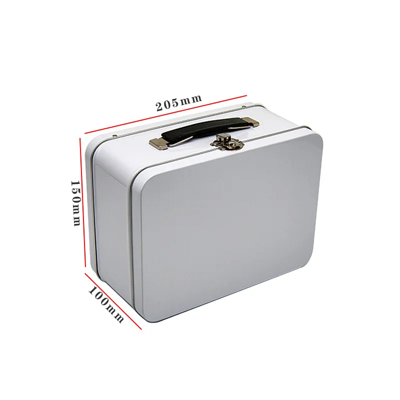 Wholesale Black White Rectangle Metal Tin Lunch Box for Kids Printable Lock Storage Container with Handle for Food Packaging