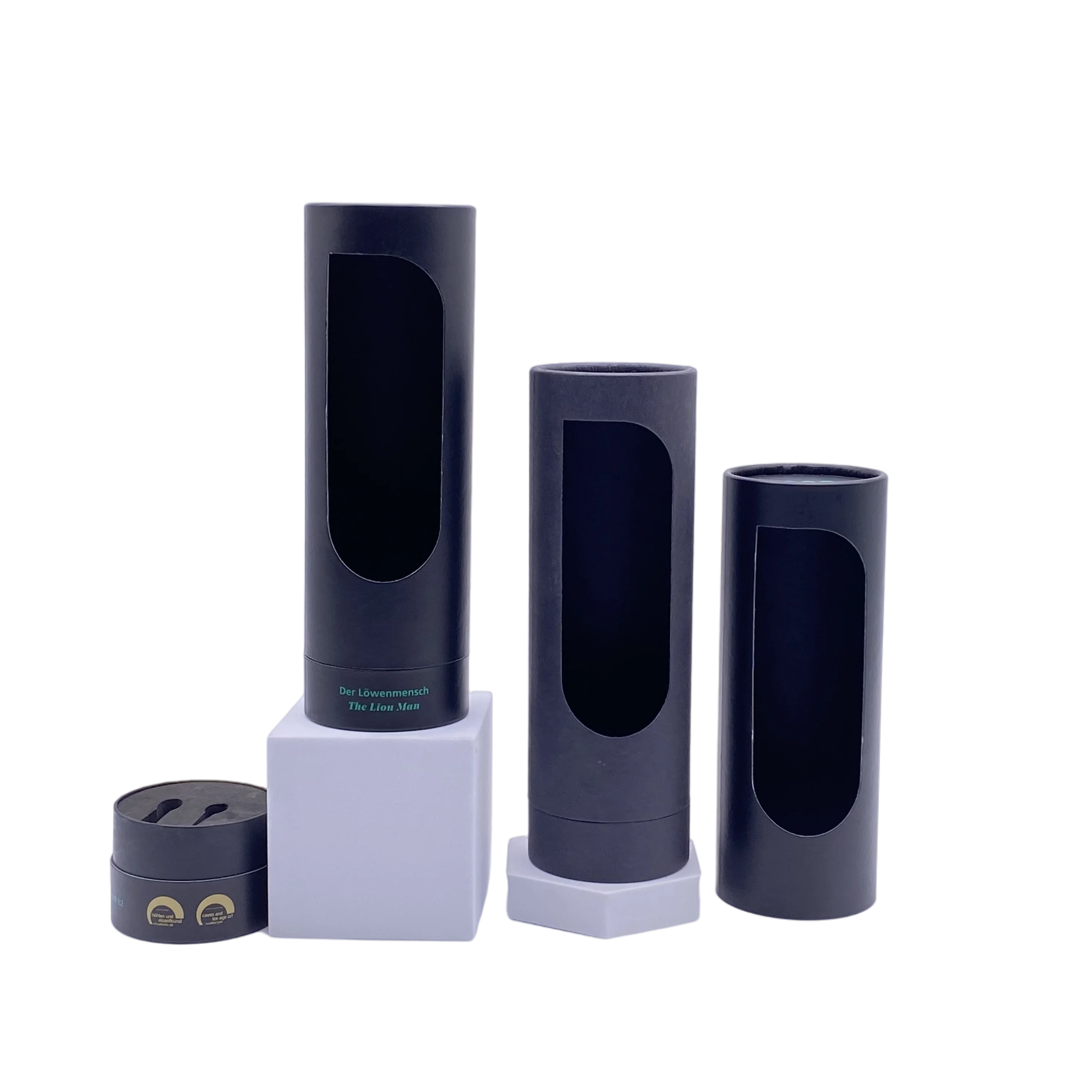 Custom Manufacturer Recycled Large Round Shape Perfume Packaging Tube with Window Gift Printing Spice Sealing Black