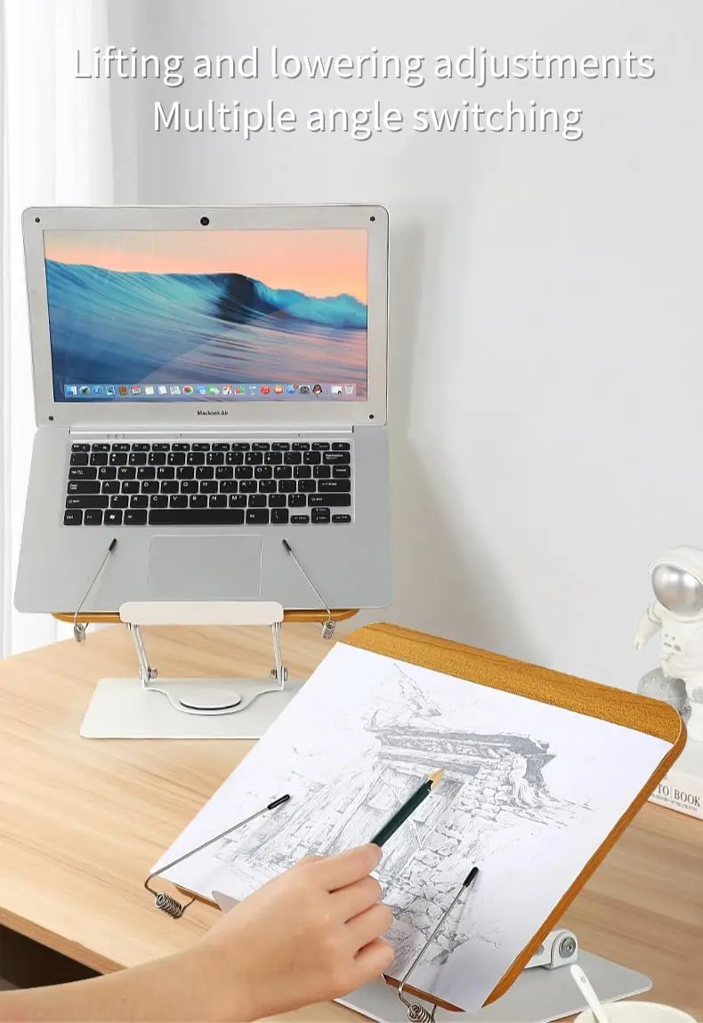 Book Stand for Reading Hands Free Multi Angle Adjustable Book Holder Stand with 360Rotating Base and Page Clips