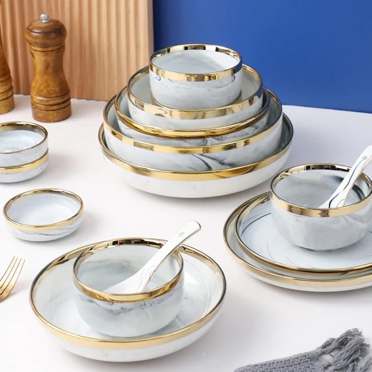 2021new products nordic style Dishes & Plates Set marble dinner set luxury tableware for weddings hotel